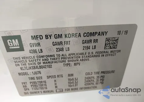 2020 Chevrolet Trax Fwd Ls from USA, damaged, VIN KL7CJKSB4LB042102